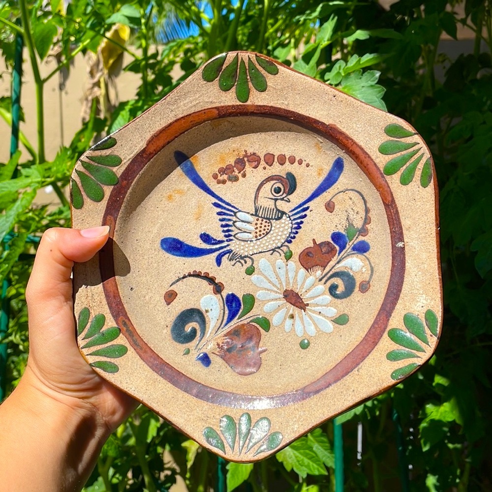Vintage Tonala Hexagonal Quail Pottery Plate